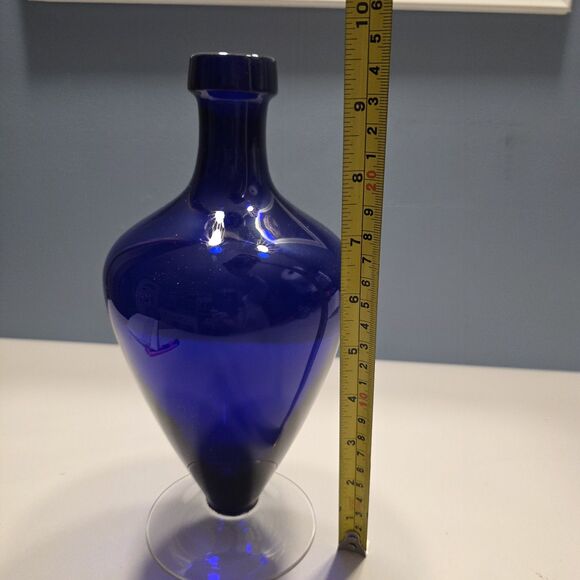 Vintage Large Cobalt Blue & Clear  Glass VASE 9.5 Inches Tall - Picture 10 of 10